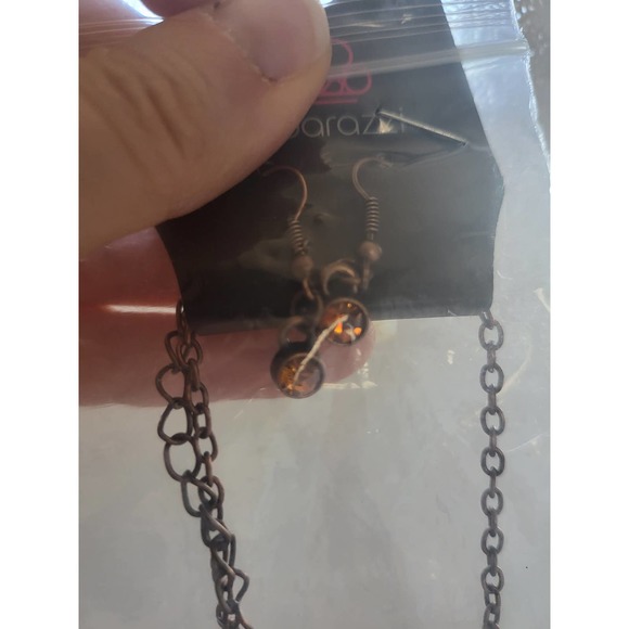 Paparazzi Bronze and Orange Necklace & Earring Set - Picture 2 of 3